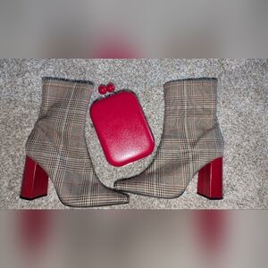 Jeffrey Campbell Plaid Ankle Boots with Red Accents